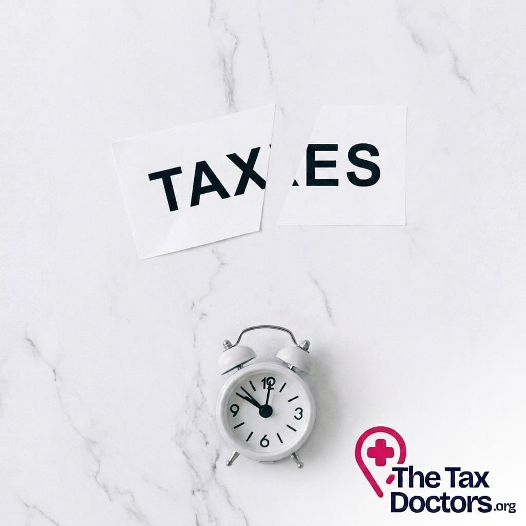 Torn taxes paperwork beside an alarm clock, timing is everything in tax resolution